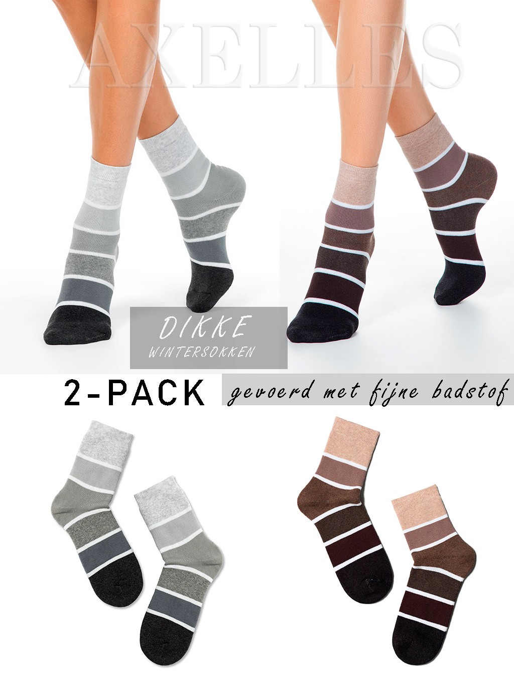 Overeenkomstig met Goed doen Regenjas Kopen Dikke sokken gevoerd, oplopend gestreept (2-pack) | AXELLES